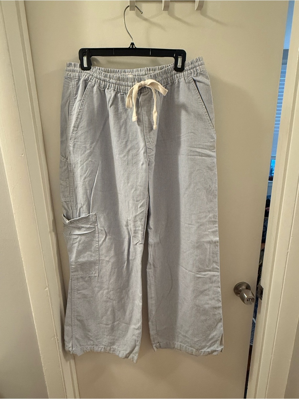 aerie Light Blue Pinstriped Drawstring Pants